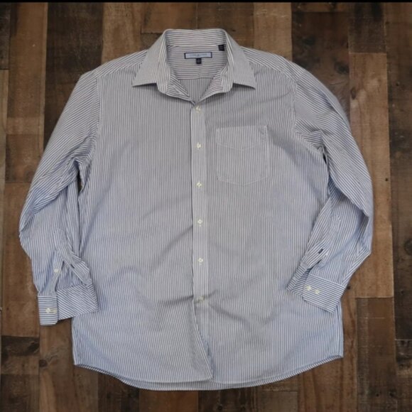 Tommy Hilfiger Ithaca Mens XL 17 34-35 Blue Striped Button Up Dress Shirt - Picture 2 of 5